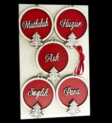 Ahşap Çam Ağacı Süsü - 8x8 cm 5'li SET
