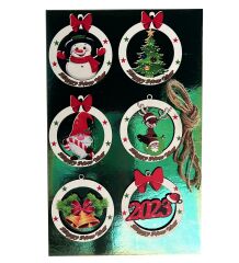 Ahşap Çam Ağacı Süsü - 6.5x6.5 cm 6'li SET,2 Paket -12 Adet SÜS