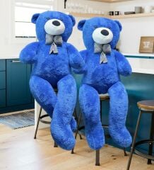 Papyonlu Sevimli Büyük Peluş Ayıcık, 130 cm - % 100 YERLİ Mavi