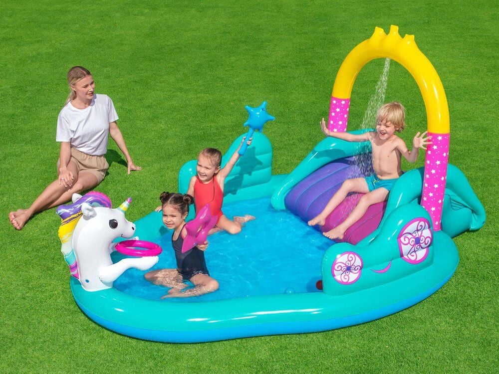 POMPALI-Bestway 53097 Unicorn Kaydırak ve Potalı Fıskiyeli Havuz