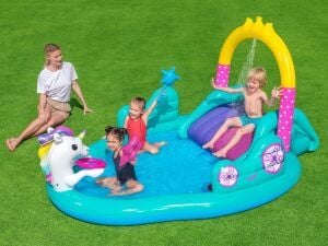POMPALI-Bestway 53097 Unicorn Kaydırak ve Potalı Fıskiyeli Havuz