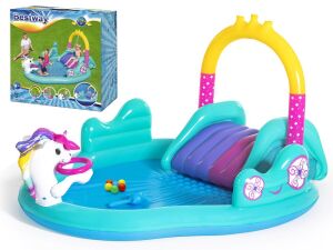 POMPALI-Bestway 53097 Unicorn Kaydırak ve Potalı Fıskiyeli Havuz
