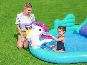 POMPALI-Bestway 53097 Unicorn Kaydırak ve Potalı Fıskiyeli Havuz