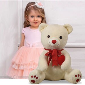 Sevgiliye Özel HEDİYE- 80 cm Kalp Tutan, Oturan Sevimli Peluş Ayı