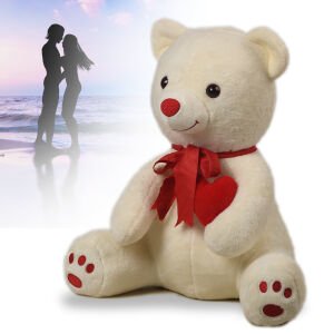 Sevgiliye Özel HEDİYE- 80 cm Kalp Tutan, Oturan Sevimli Peluş Ayı