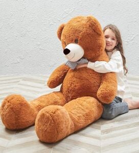 Sevgiliye Özel- Papyonlu 140 Cm Dev BOY Sevimli Peluş Koca Ayı - % 100 Yerli, Pelüş Ayıcık Bej