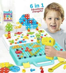 Pilli Matkaplı, 6in1 252 Parça 3D Creative Puzzle Yapboz Oyun Seti